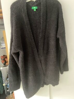 dip Black Plush Open Cardigan